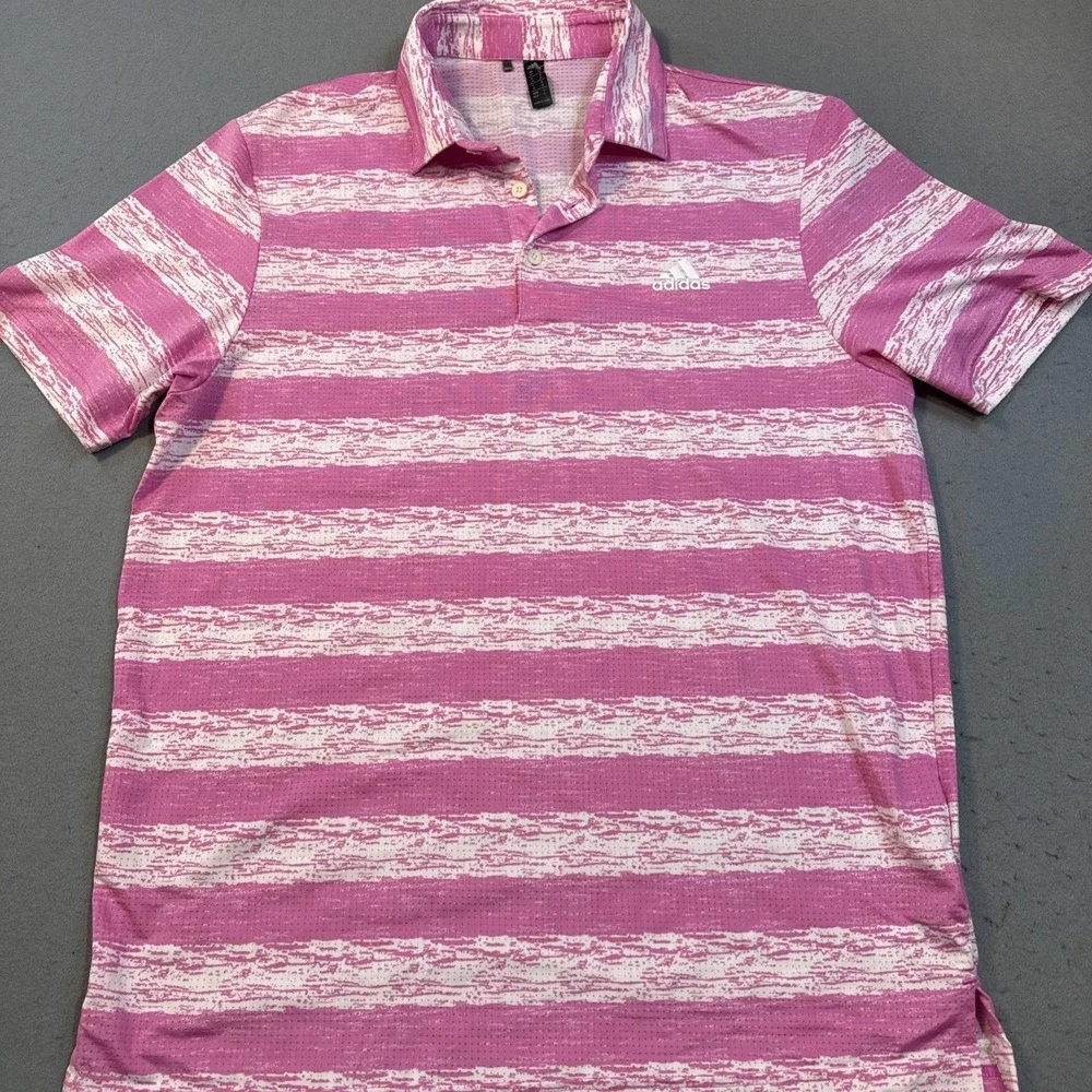 Adidas GOLF Polo Shirt Mens MEDIUM PINK STRIPE VENTED AIRFLOW Performance